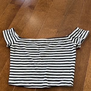 Striped off shoulder crop top!